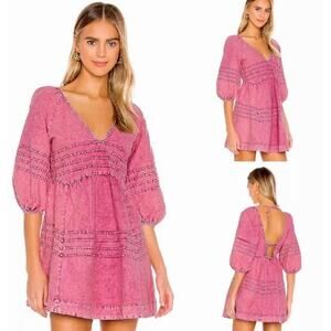 Free People Size XS Sweet Surrender Mini Denim Dress Acid Washed Wild Rose Pink